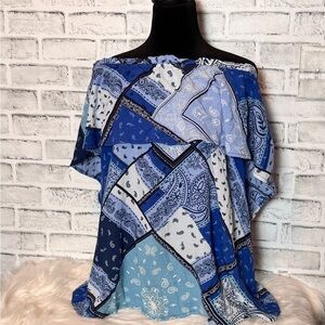 Maurices multi‎ tone of Blue Paisley patchwork print off shoulder Top size large